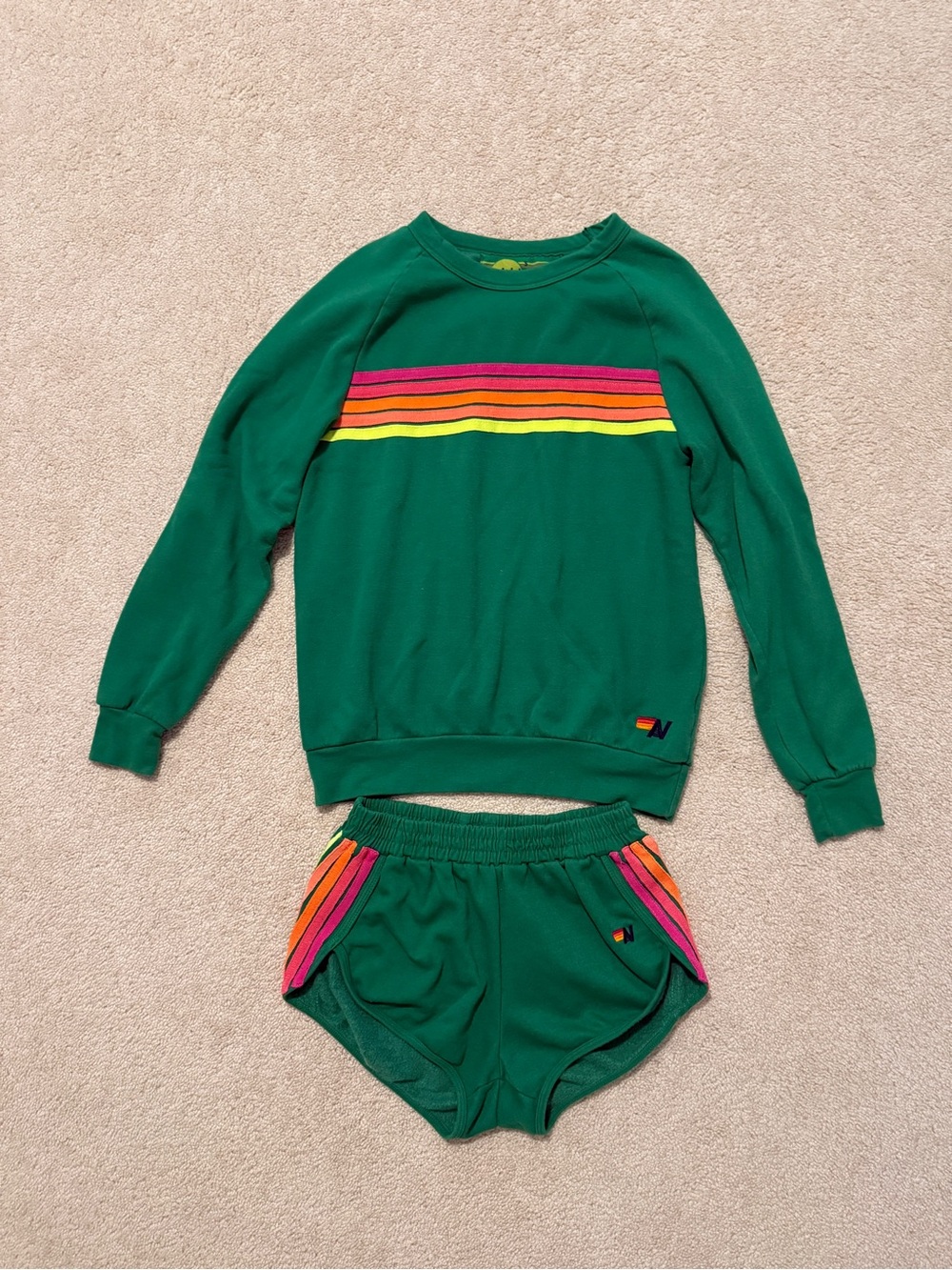Aviator Nation- Green Stripe Sweatshirt & Shorts Set